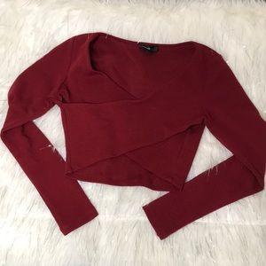 Wrapped crop top with long sleeves